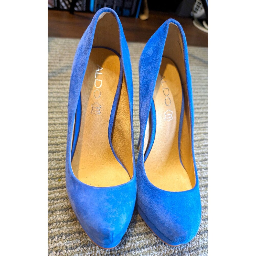 ALDO Women’s Blue Suede Round Toe Slip-On Platform Stiletto Pumps US 6